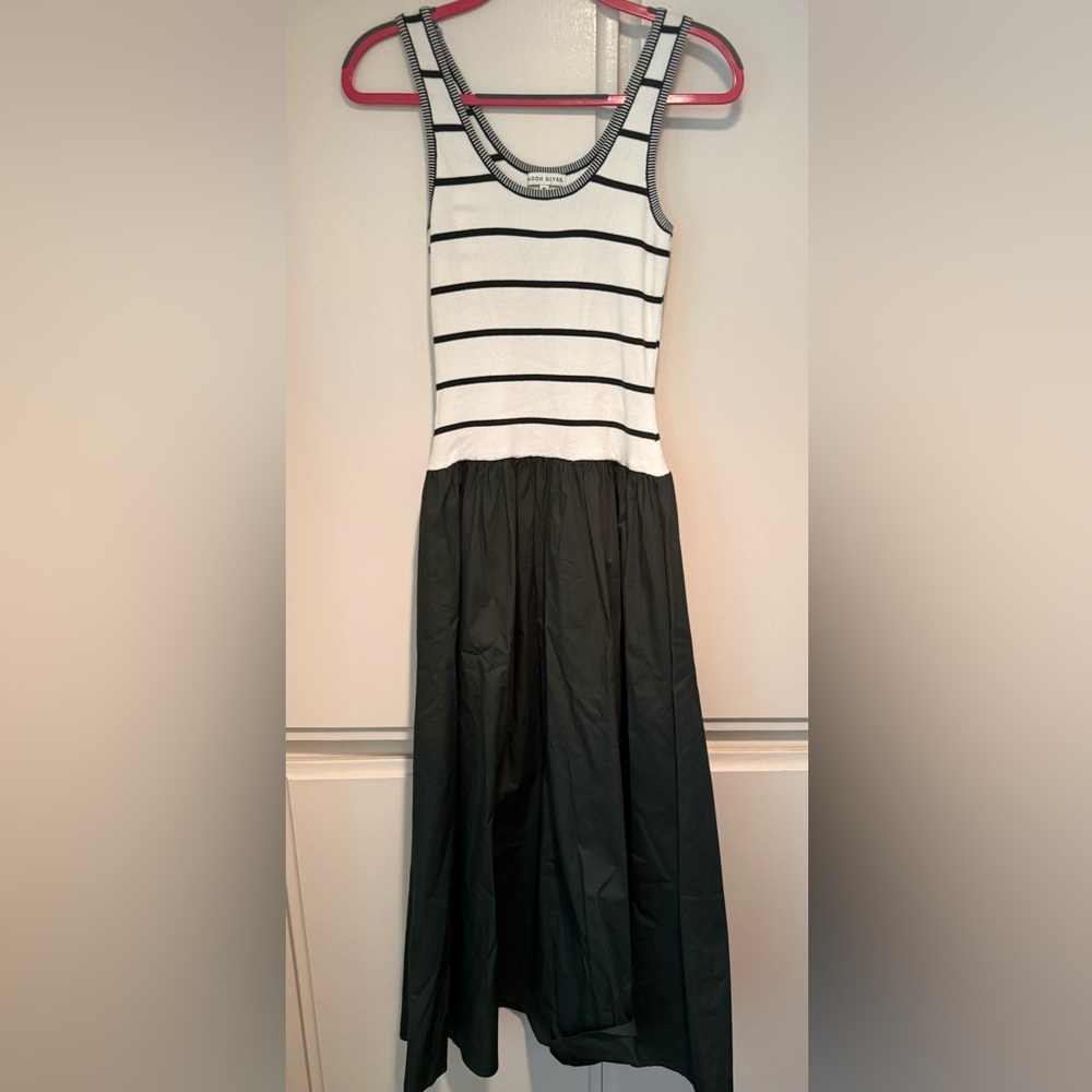 Moon River Dark Green and White Striped Maxi Dress